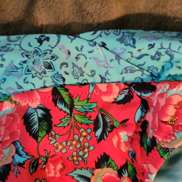 NWT Gottex Bikini Swimsuit Bathing Suit Swim Bottom Red Blue Floral L New - Picture 2 of 7